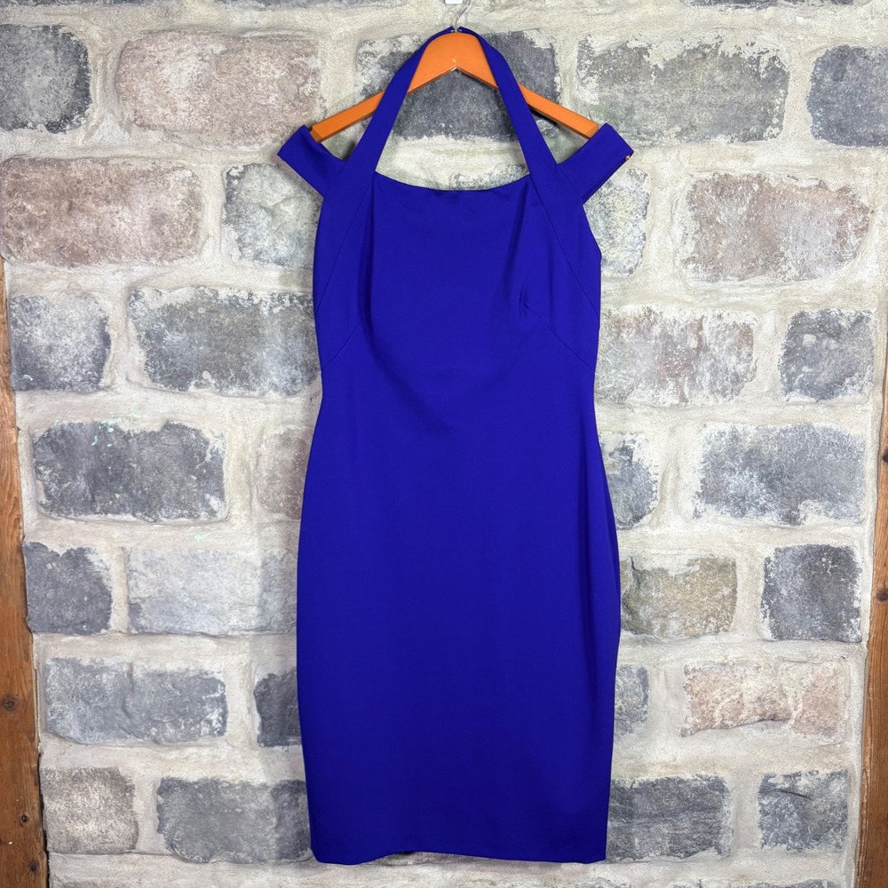 Lauren Ralph Lauren Royal Blue Cold Shoulder Halter Sheath Dress 12 Classic